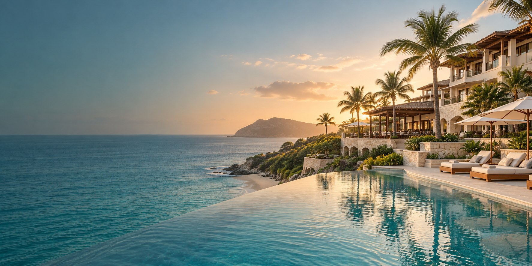 Coastal family resort at golden hour